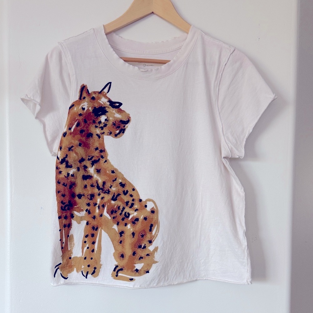 Anthropologie White and Brown Leopard Tee